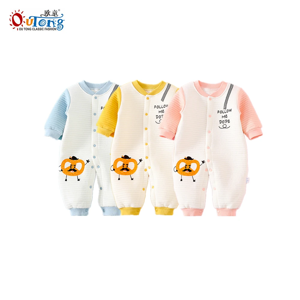 

Outong 3pcs Cute Baby Rompers Cotton Three-Layer Warm Romper Thickened Autumn And Winter Newborn Clothing