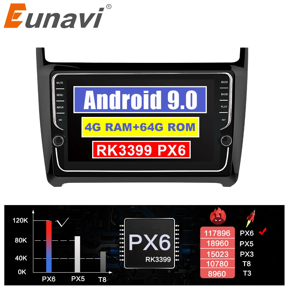 Автомагнитола Eunavi 2 Din Android 9 0 GPS для VW Polo sedan 2012 2016 навигация мультимедийный плеер 8