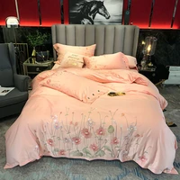 pink 60s long staple cotton embroidered simple solid color bedding cotton 4pcs bed linen set bedding sets bedding set luxury