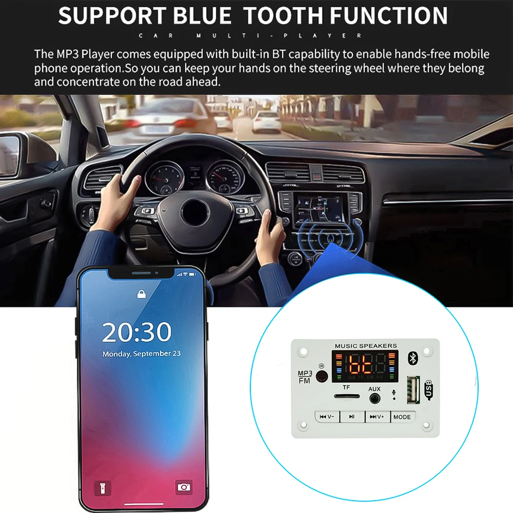 5V 12V Bluetooth 5 0 Hands free MP3 плеер декодер доска автомобильный FM радио модуль Поддержка TF