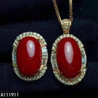 kjjeaxcmy boutique jewelry 925 sterling silver inlaid natural red coral luxury necklace pendant ring set support test cute