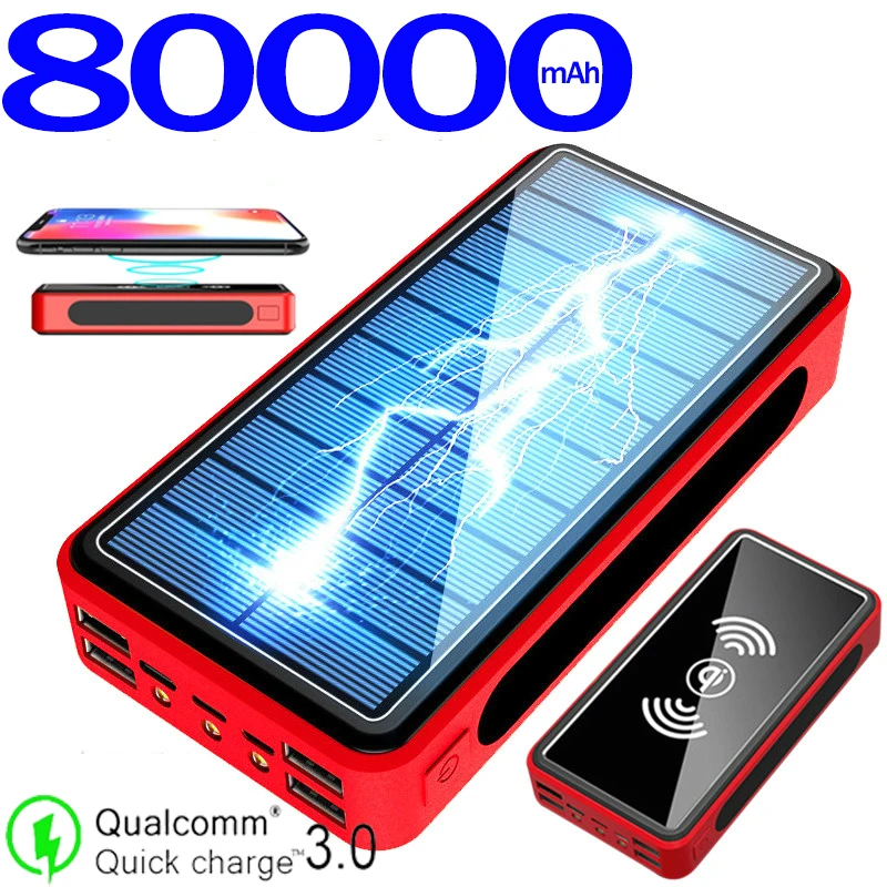 Беспроводной Банк солнечной энергии 80000mAh большой емкости аккумулятор 4USB