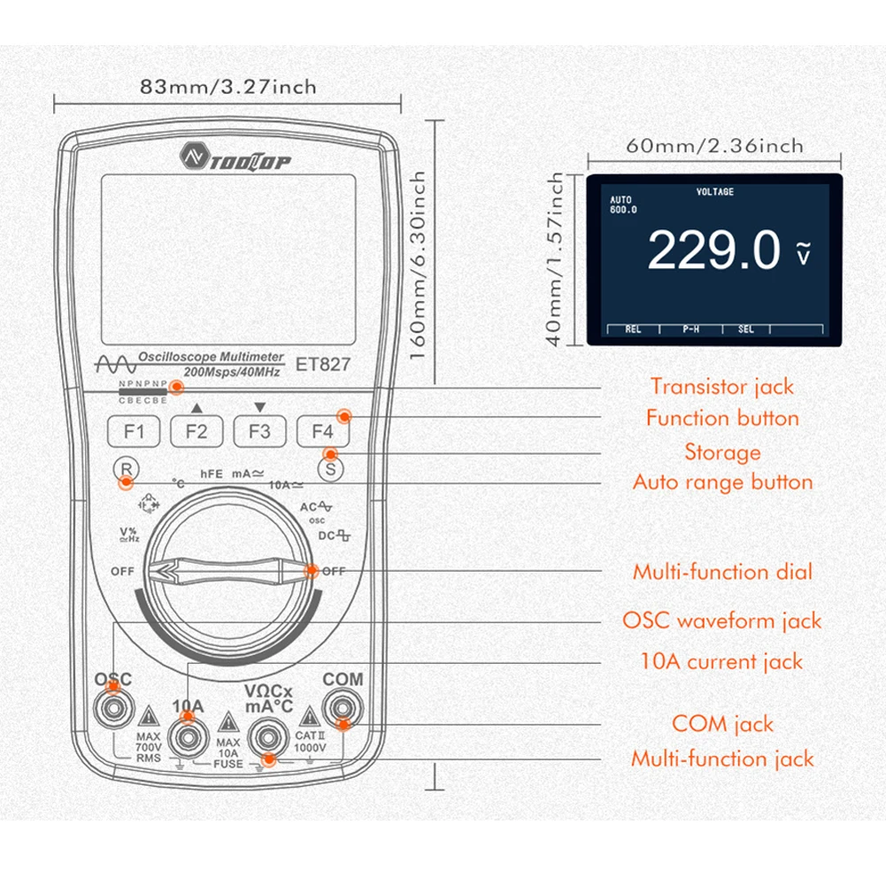 ET827 цифровой фотомагнитный мультиметр защита от перегрузки измерение 200Msps