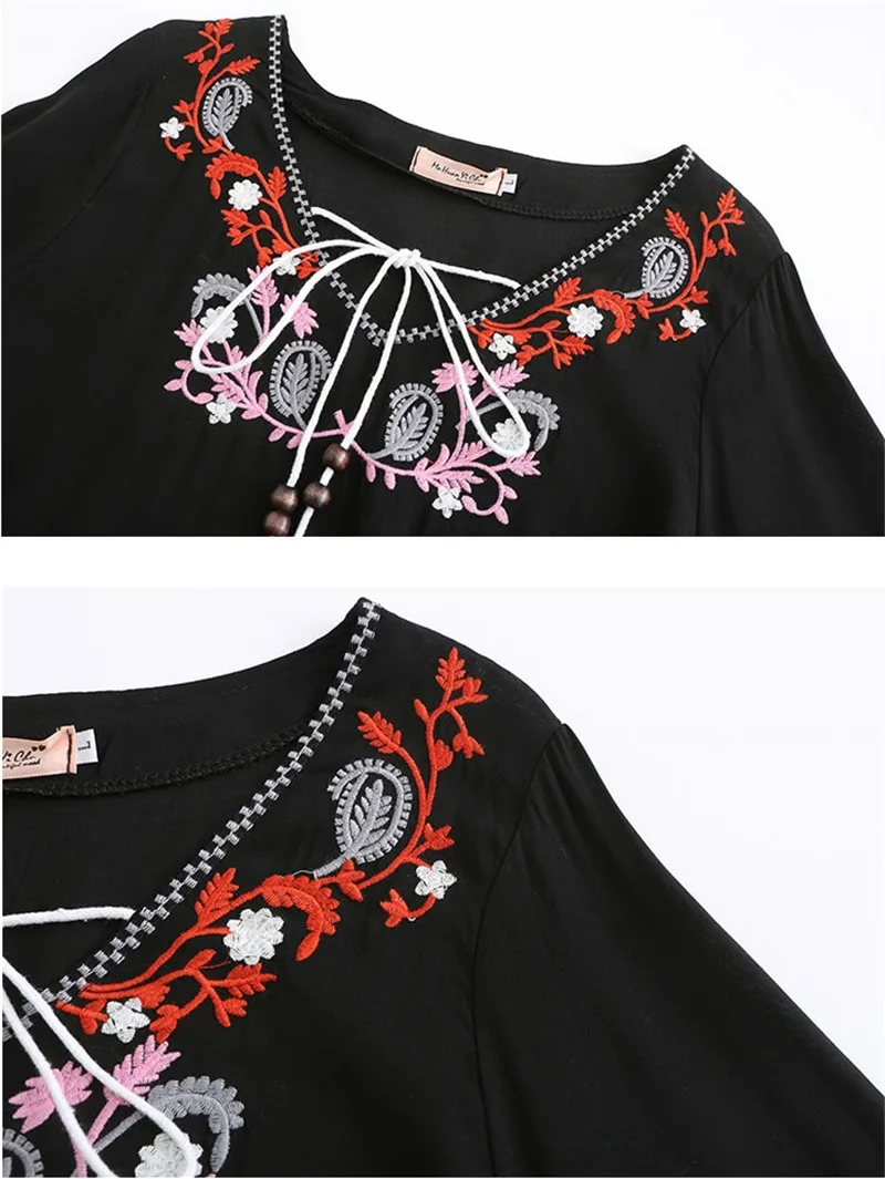 

CBAFU free style floral embroidery rebro bohe blouse long sleeve tassel tops cotton linen soft bohemian people long blusas N492