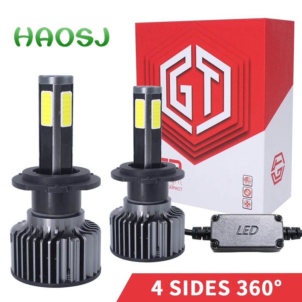 HAOSJ H7 светодиодный Автомобильные фары H11 H4 12V 20000LM 6000K HB3 фар H1 H8 9005 9006 H3