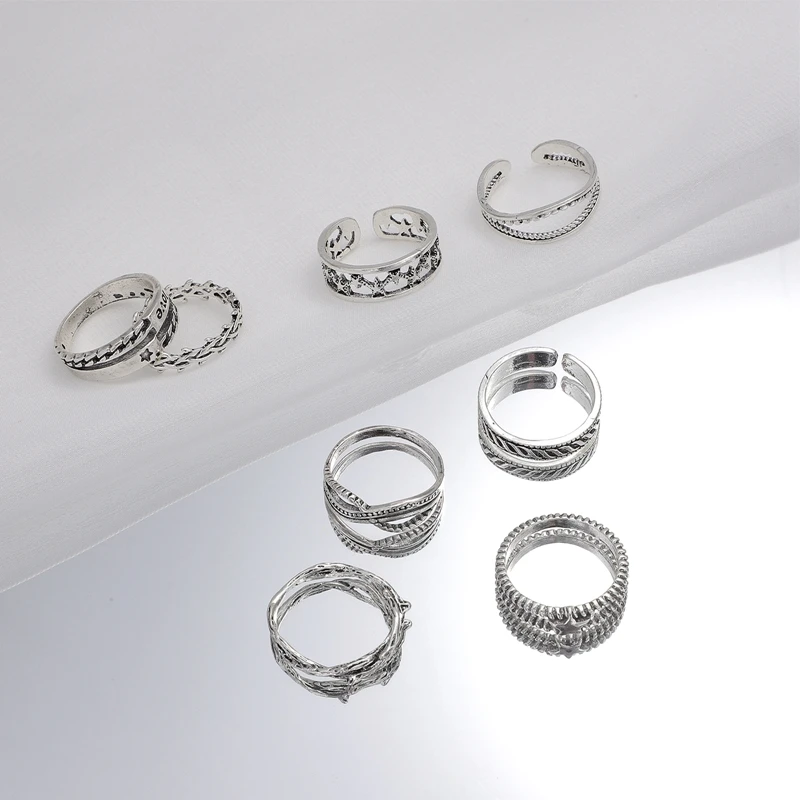 Винтажный металлический Серебряный набор колец с широкими костяшками для женщин