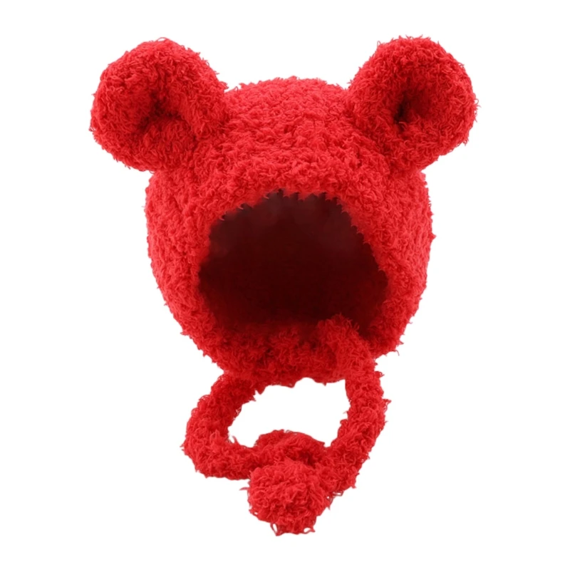 

Autumn Winter Warm Cute Baby Plush Beanie Cap Ear Protection Solid Color Hat for Kids Children Girls Boys D0AF