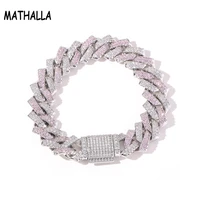 mathalla personalized 14mm silver hiphop jewelry iced out multi color cubic zircon miami cuban link chain bracelet joyas homme