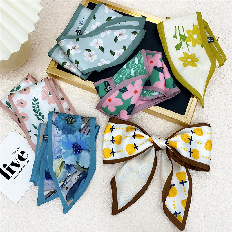 

Korean beautiful Print Luxury Bag Strap Scarf Women Silk Scarf Fashion Head Scarf Headwear Long Scarves Bag Accessories Ribbon