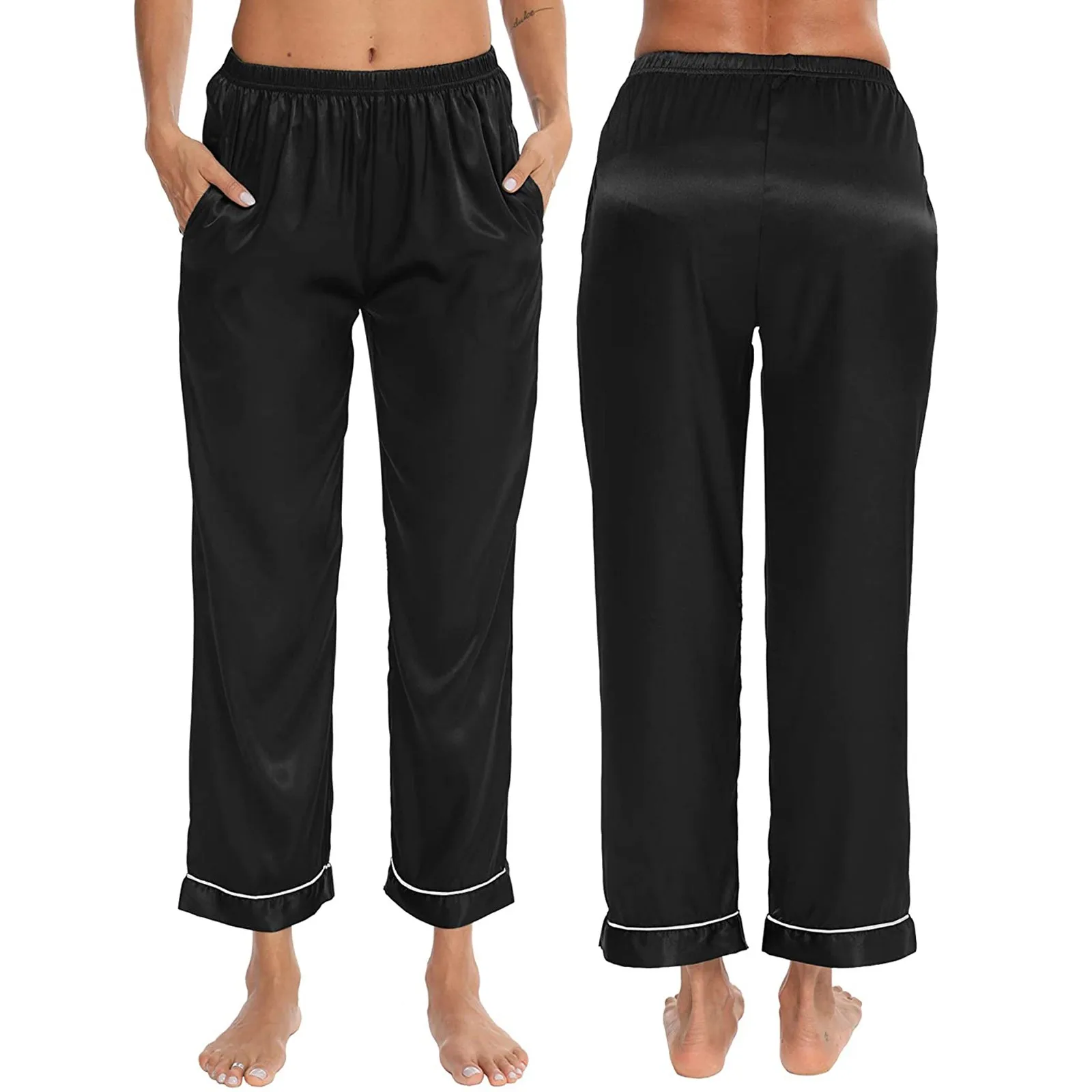 Женская пижама из искусственного шелка и сатина штаны летняя женская ночная