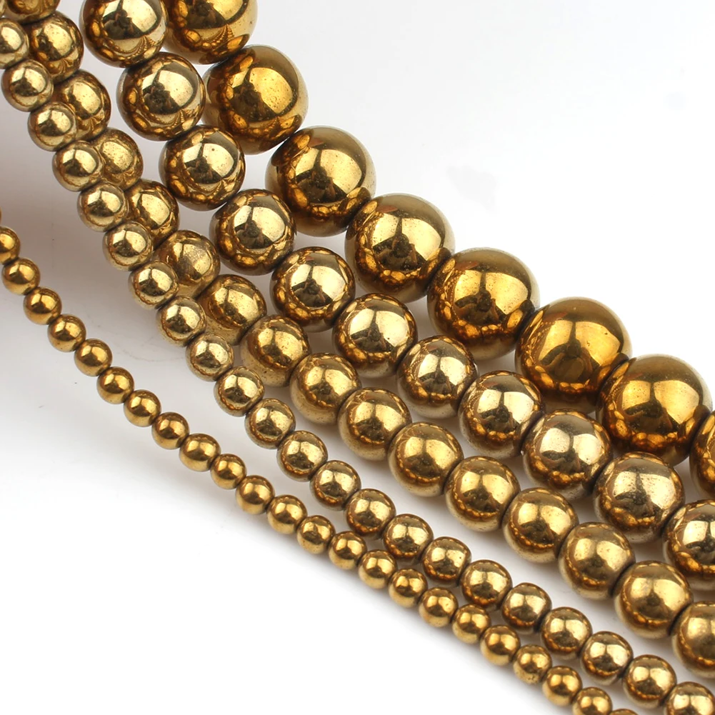 

Natural Stone Beads Smooth Round Gold Color Minerals Hematite Beads for Jewelry Making DIY Bracelet Necklace Accessories 15''