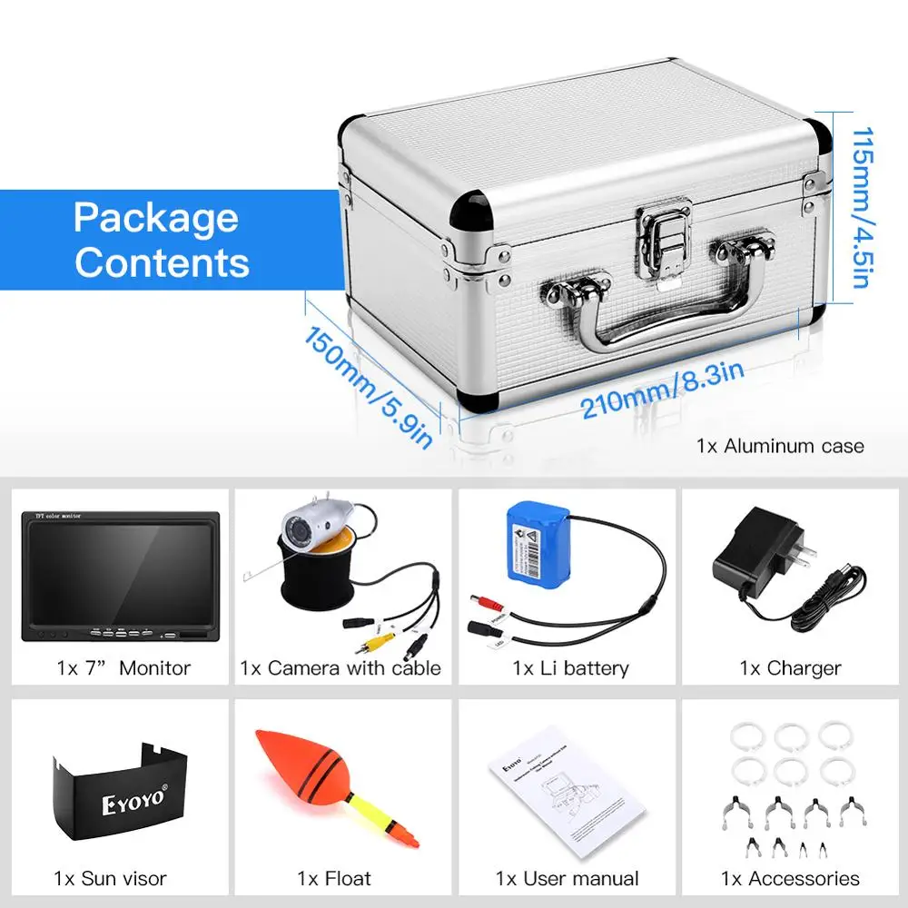

Eyoyo EF07 Infrared Light Underwater Fishing Camera 7" Color Screen 1000TVL Waterproof IR Camera for Lake Boat Sea Ice Fishing