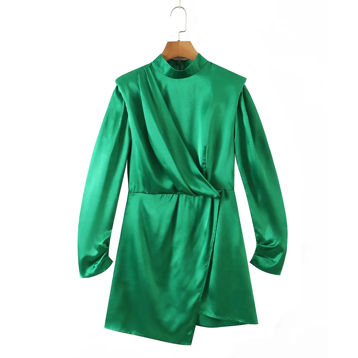 

asymmetrical mini dress women long sleeve autumn turtleneck dress vintage satin dress vestidos mujer