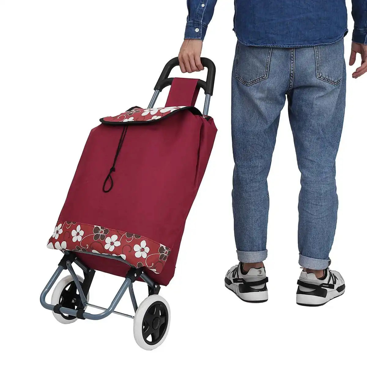 

Foldable Wheeled Shopping Trolley Push Cart Bag shopping Basket Large Light Weight Food Organizer