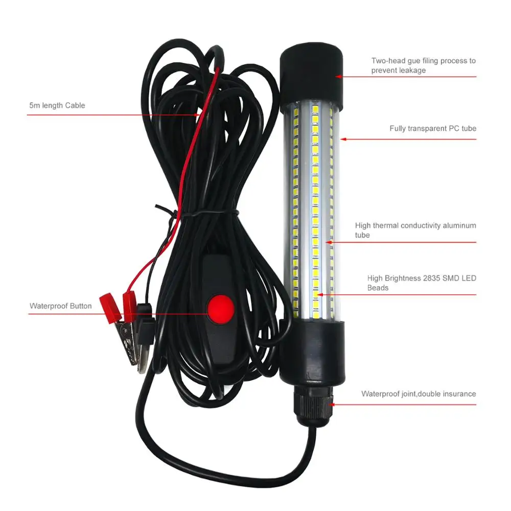 

sonar for fishing 1200LM 5M LED Submersible Fishing Light Deep Drop Underwater Fish Lure Bait Finder Lamp Squid Attracting12-24V