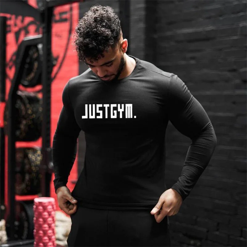 Новая весенне осенняя облегающая хлопковая футболка для фитнеса Мужская с