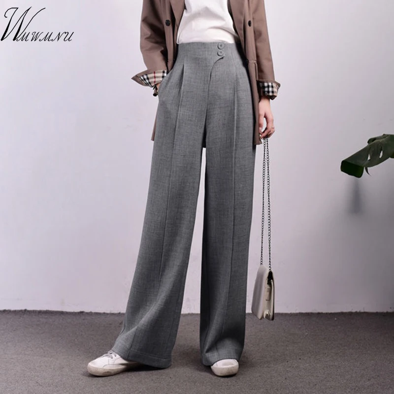 Брюки женские с широкими штанинами длинные модные штаны завышенной талией на