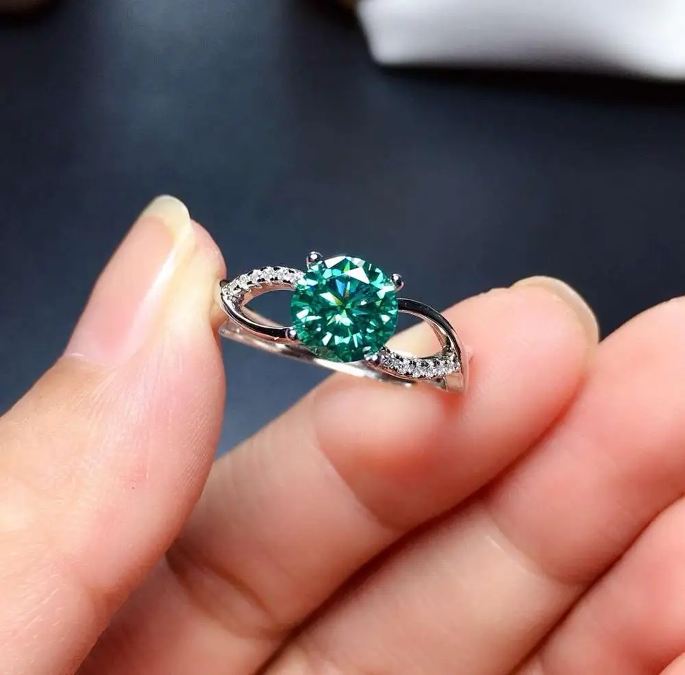 

Newest style flashing green moissanite gem ring for women 925 sterling silver shiny better than diamond engagement ring gift
