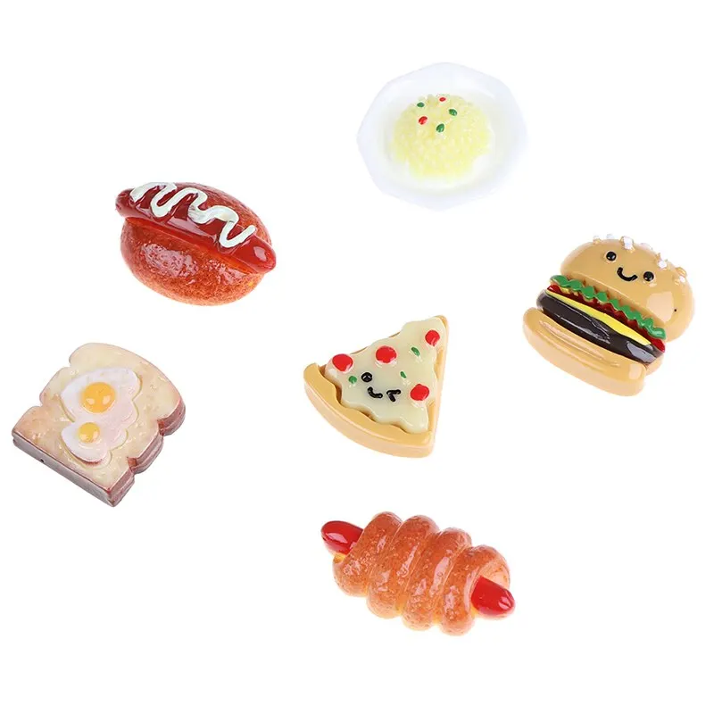 

10pcs Mini Resin Food Play Toy Home Craft Pretend Hot dog bread cake Dollhouse Miniature Ornament Decor For Children