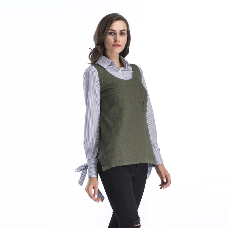 Осенний новый вязаный жилет с круглым вырезом свитер пальто Женский пуловер без