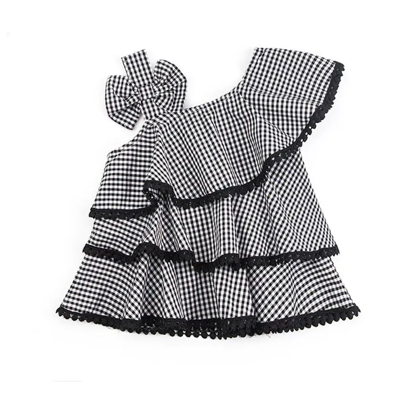 

2020 Summer Toddler Kids Baby Girl Fashion Clothes Ruffles Plaid Sling Tops And Shorts Holiday Outfit Children Clothing Set W21