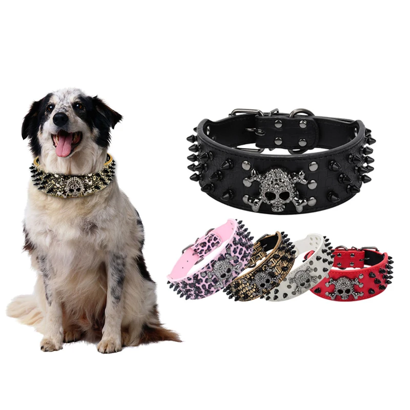 Новые шипованные кожаные ошейники для собак наклепки пули с крутым черепом