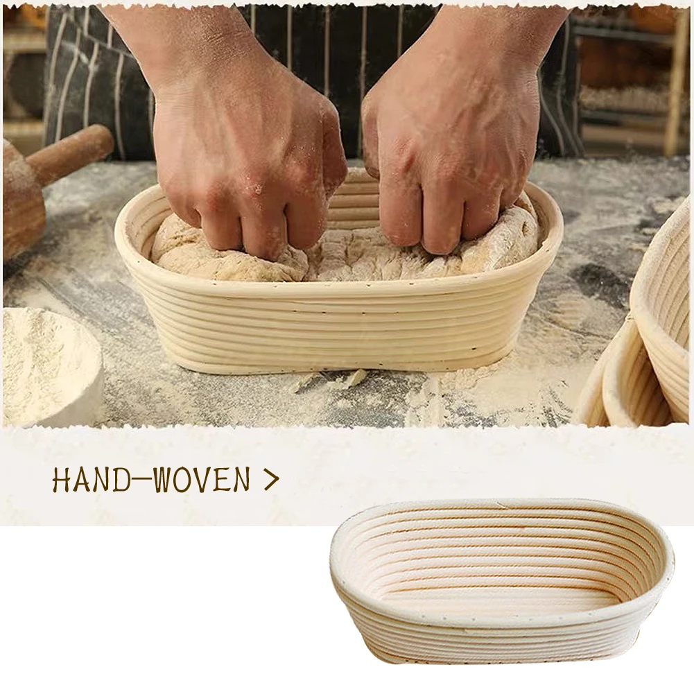 

1Pc Oval Natural Rattan Fermentation Bowl Bread Basket Banneton Dough Wicker Rattan Mass Proofing For Home Baking Restaurant