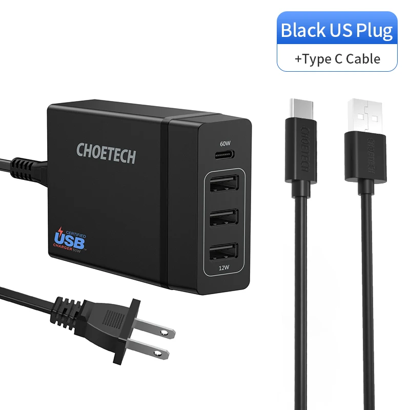 CHOETECH Мульти Usb зарядное устройство USB C 72 Вт 4 порта usb type C PD зарядное устройство станция type-C для MacBook Pro iPad Pro iPhone XS MAX huawei - Тип штекера: USAC