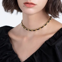 enfashion goth leather chain necklace for women bijoux femme gold color choker necklaces fashion jewelry stainless steel p213211