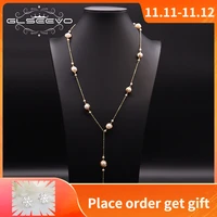 glseevo natural fresh water pearl long necklace for women wedding engagement handmade sweater necklace jewelry naszyjnik gn0172