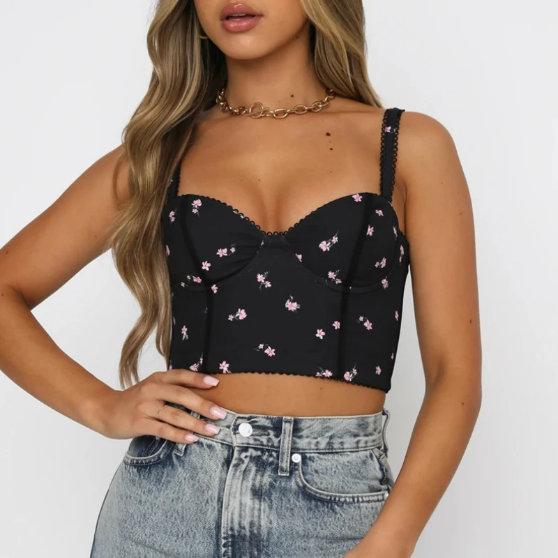 

Женский корсет без рукавов, с цветочным принтом и кружевом