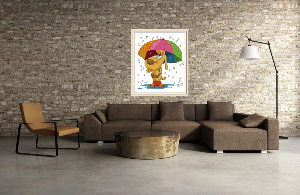 Dog under the umbrella Chinese Cross Stitch Kit Count Printed 14CT 11CT Canvas for Embroidery DIY Needlework Art Home Decor | Дом и сад