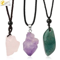 csja irregular natural healing stone necklace pendants pink quartz fluorite rose crystals pendant for women men jewelry g522