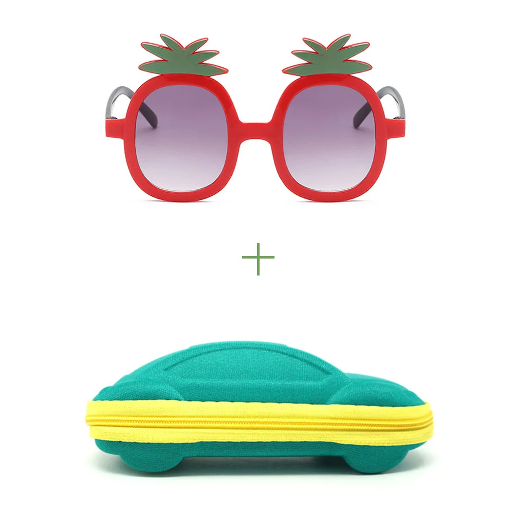 Glasses and case Ананасовые очки, детские солнцезащитные очки, милые детские солнцезащитные очки, UV 400, поляризационные, безопасный подарок, Прямая поставка - Цвет линз: Glasses and case