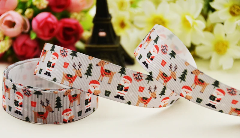 

22mm 25mm 38mm 75mm christmas pattern printed Grosgrain Ribbon party decoration 10 Yards X-03724