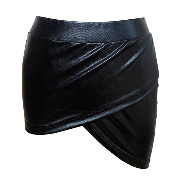 

Quality Black High Waist Mini Skirt PU Irregular Patent Leather Stitching Sexy Skirt Nightclub Party Korean Fashion Gothic Jupe