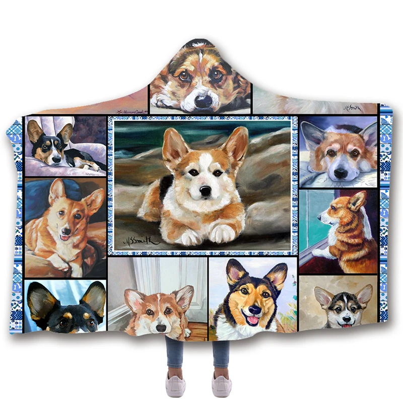 Одеяло с капюшоном и принтом животных для домашних Флисовое одеяло s броски