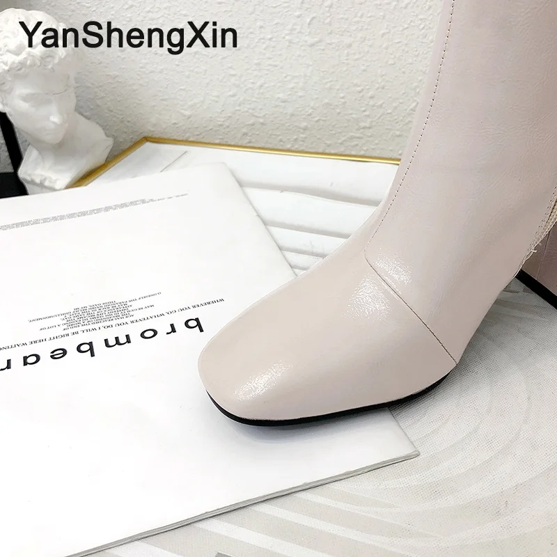 YANSHENGXIN/Женская обувь; женские ботинки; ботильоны из кожзаменителя на не сужающемся книзу массивном каблуке; женская обувь; осенне-зимние ботинки; 2 цвета; женские ботинки