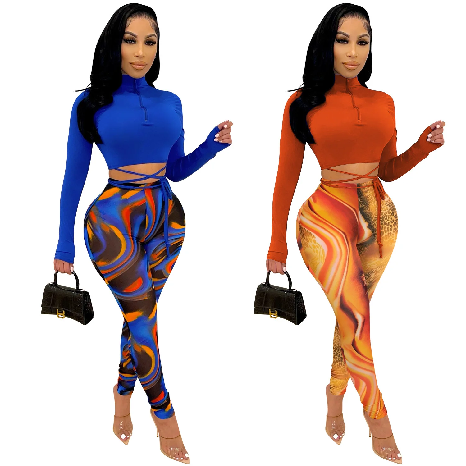 

Zoctuo Pant Sets For Women Pants Set For Party For Womens Sexy Vintage Tie Dye Printing Tight Suits Two Piece Outfits Streetwear