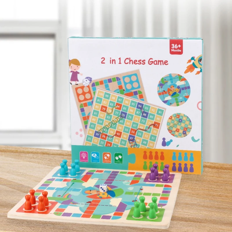 

New Puzzle Animals And Natural Children's Toy Checkers Flying Chess Multi-function Chess Pieces Wooden Children's Tool