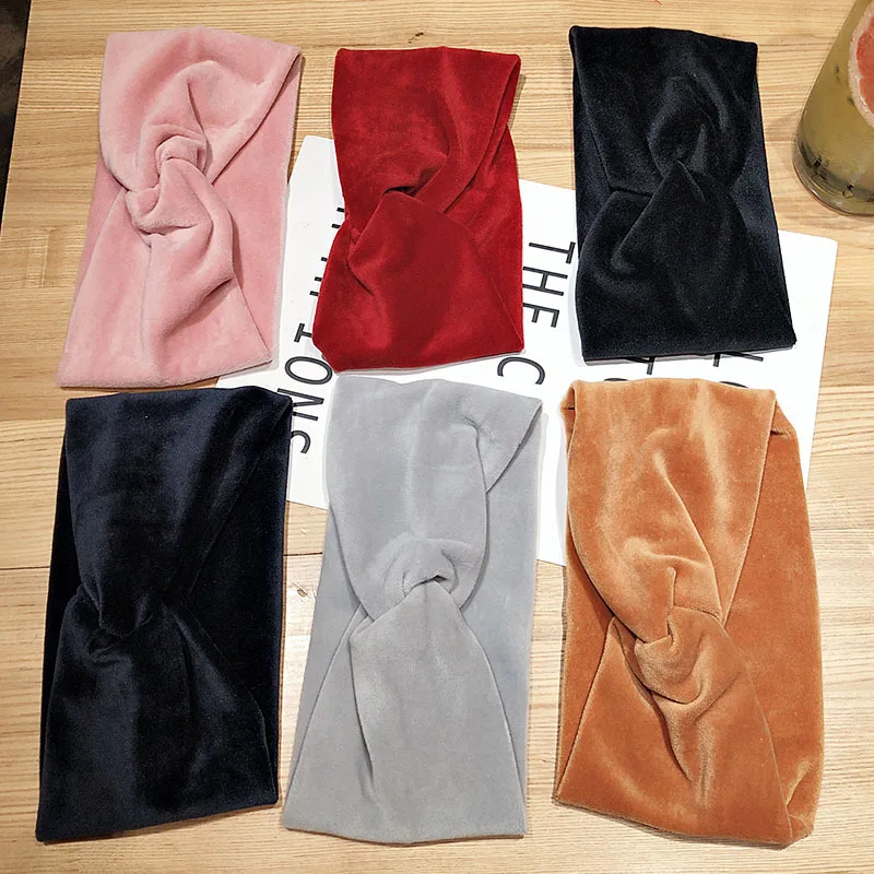 

Women Solid Plush Cross Knot Warm Headbands Hair Holder Soft Wide Elastic Hairbands Turban Headwraps Fashion Hair Accessories