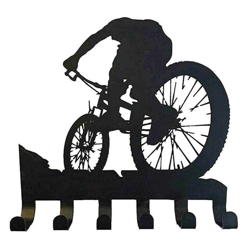 

Mountain Bike Gear Rack Metal Wall Decor Biking Bicycle Wall Art Key Hanger Vintage Silhouette Wall Sticker Hook Rack