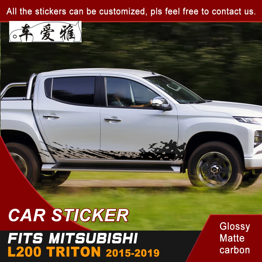 

Car sticker fit for mitsubishi l200 triton 2006-2015 body side mud splash styling graphic vinyl modified decoration car decals