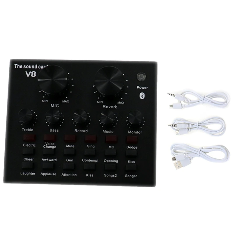 

V8 USB 5.0 Audio Sound Card USB External Headphone Microphone Webcast Live Sound Card V​​8 Sound Card