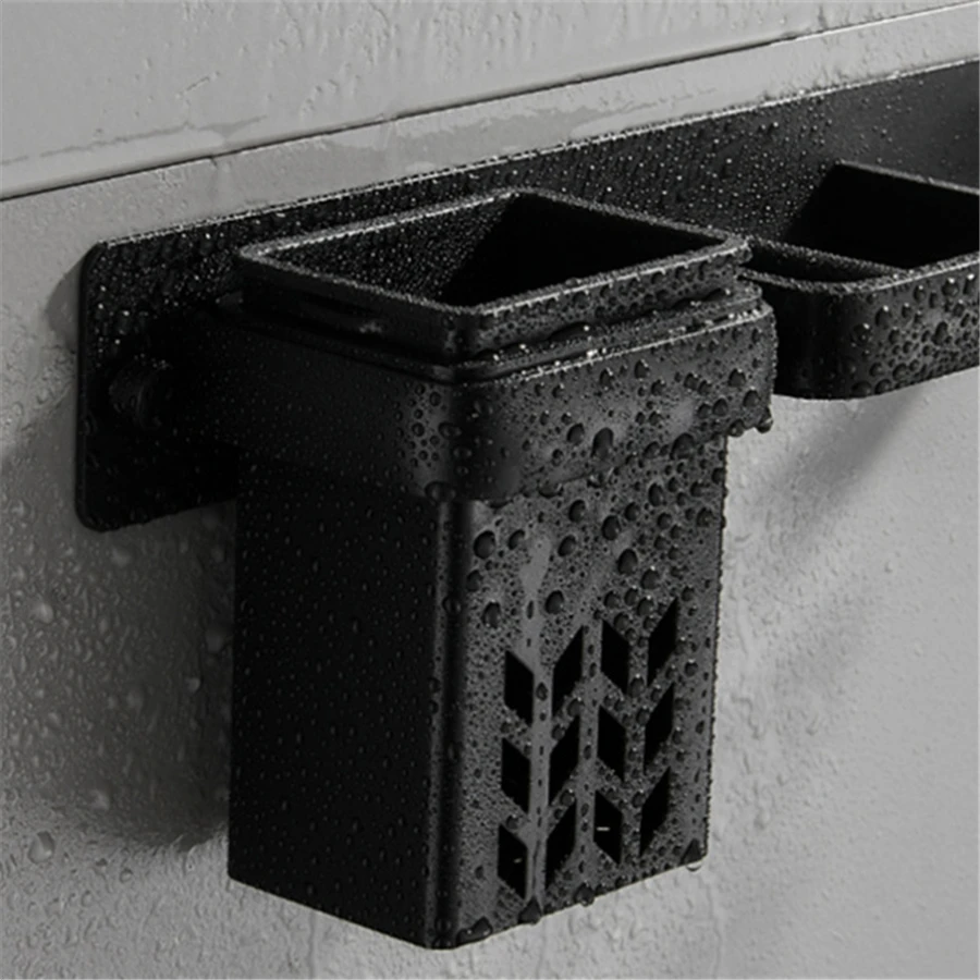 Настенная полка для ванной комнаты черный держатель фена | Строительство и