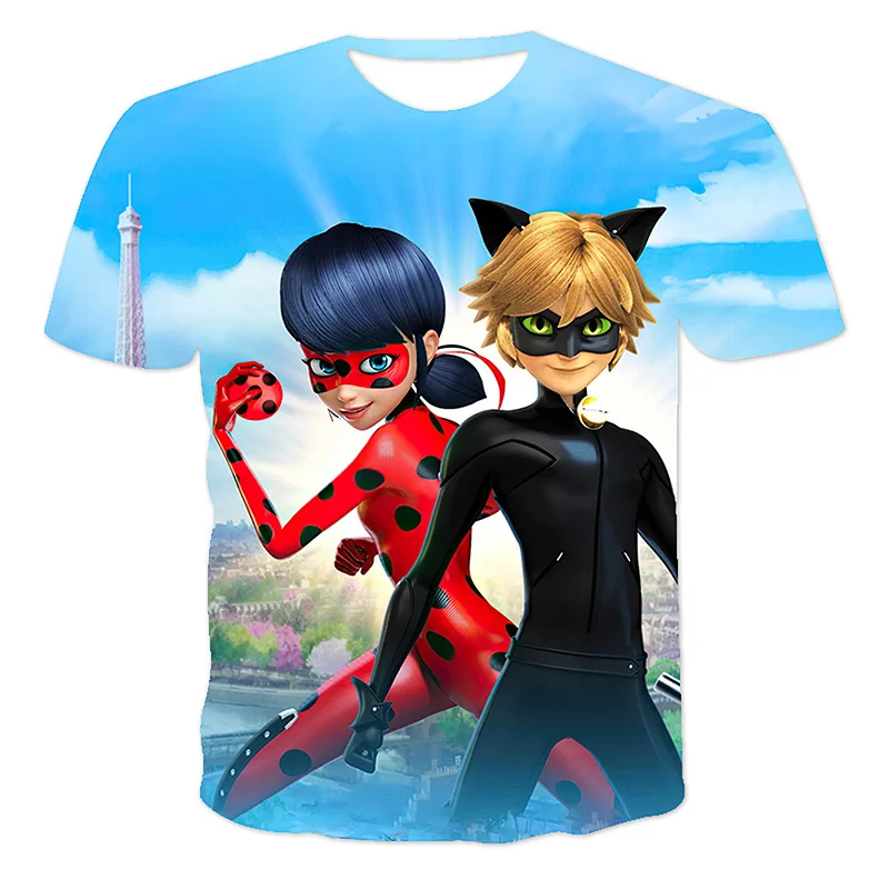 

New Miraculous Lady And Noir Kids T Shirt Girls Boys Casual Anime Cartoon Children's Clothing Summer Loose O-Neck Short Sleeve