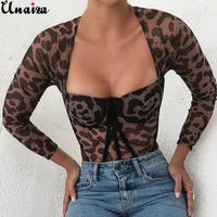 UNAIZA Women's Jumpsuit New Fashion 2021 Women Sexy Slim Leopard Print Long-Sleeved T-shirt Hedging Round Neck Conjoined Girl 1