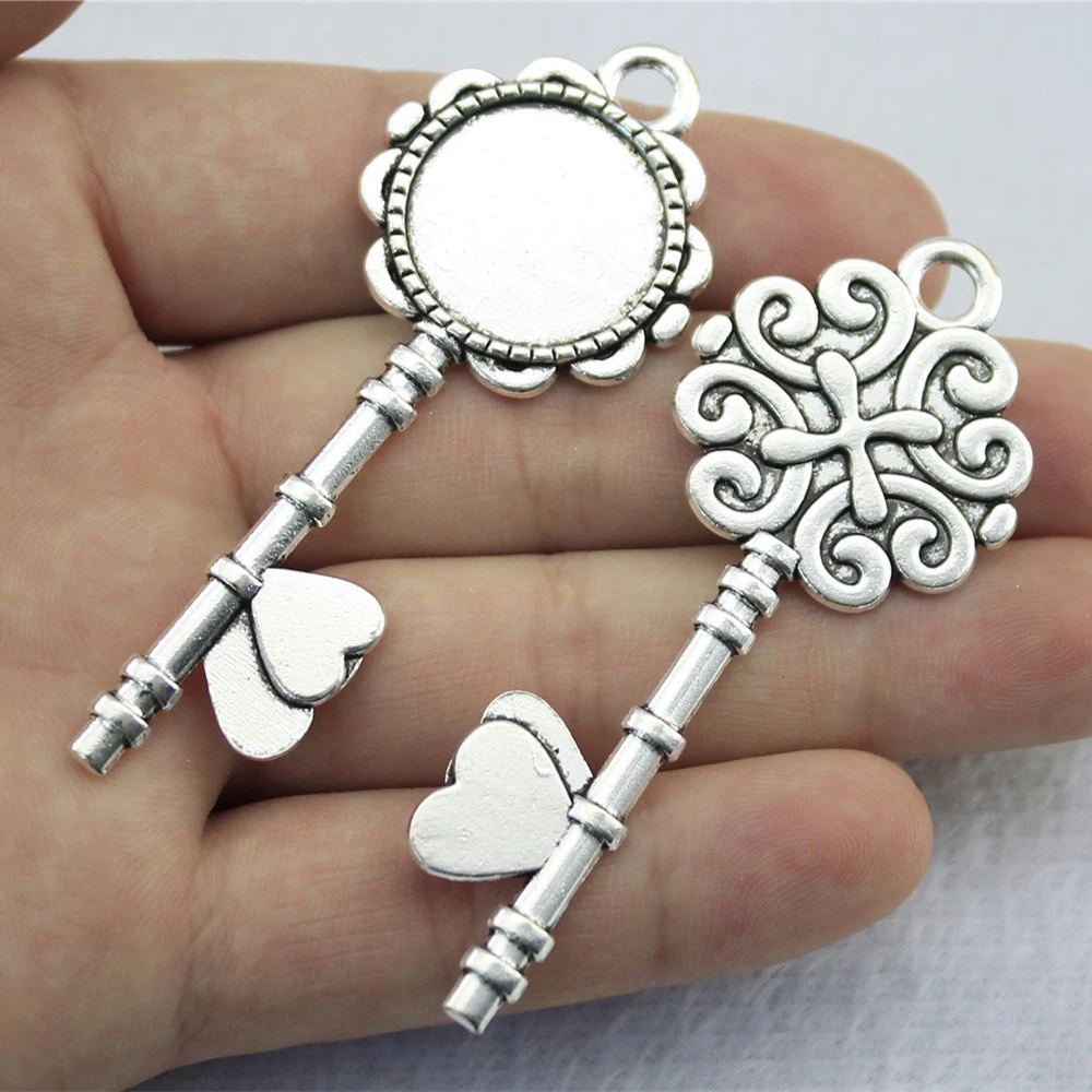 WYSIWYG 3 шт. 20мм внутренний размер 73x29мм внешний винтажный античный серебряный цвет большой ключ камео кабошонная основа для настройки.