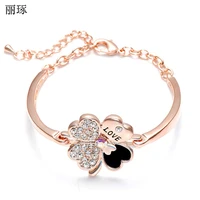 hot sale stainless steel titanium steel alloy oil four leaf clover bracelet women fashion popular crystal jewelry gifts