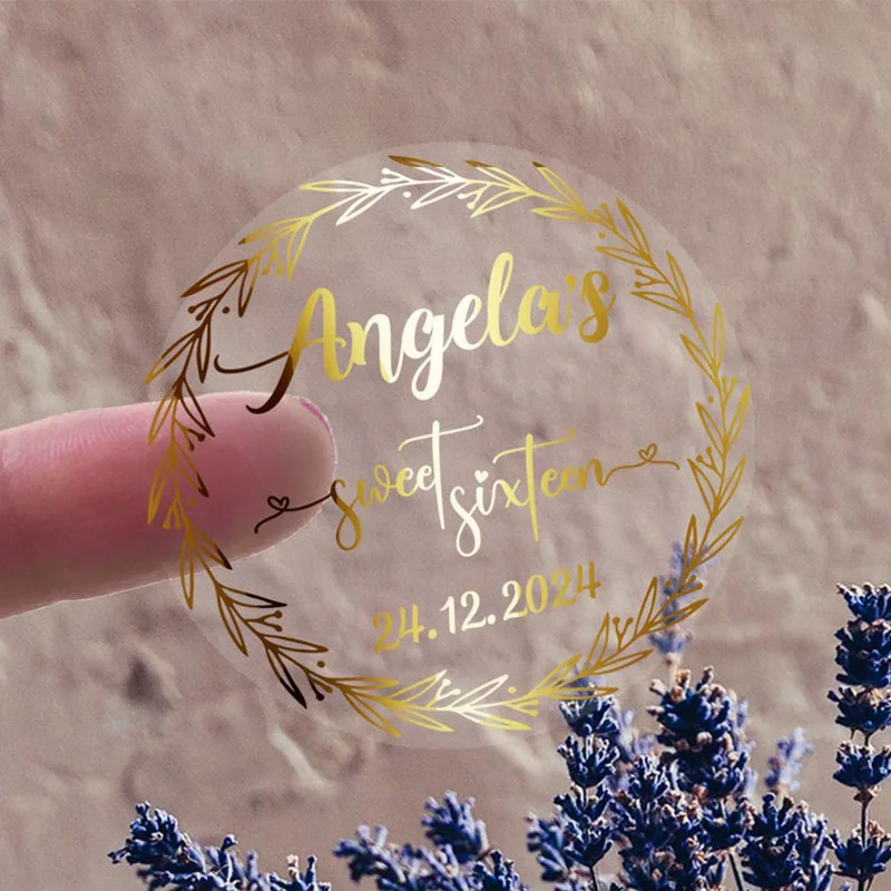 

Custom Logo Labels Stickers Personalized Text Business Logo Clear Transparent Gold Foil Rose Gold, Silver, Customize Wedding
